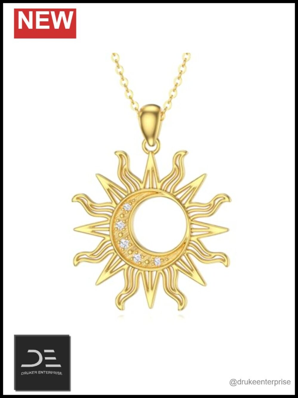 Sterling Silver Sun Moon Pendant Necklace Lab Grown Diamond Women Gift